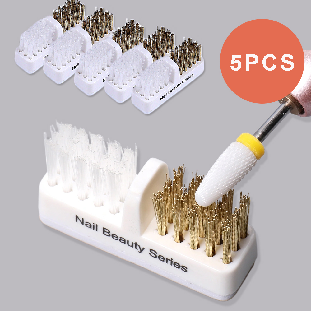 Group Head Brush - 5 個電気爪研削ヘッドクリーニングブラシポータブルマニキュアドリルビットクレンザーデュアル銅線ネイルブラシクリーンツール