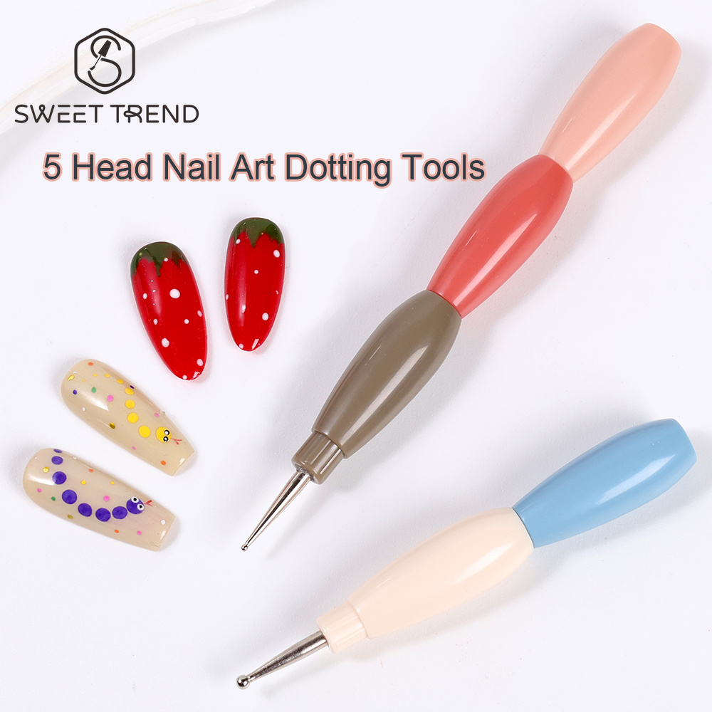 Group Head Brush - スイートトレンド-1個入り 5ヘッドネイルドットペン ネイルアートドッティングツール ネイルポイントドリルペン 水玉模様マニキュア ホームサロン用