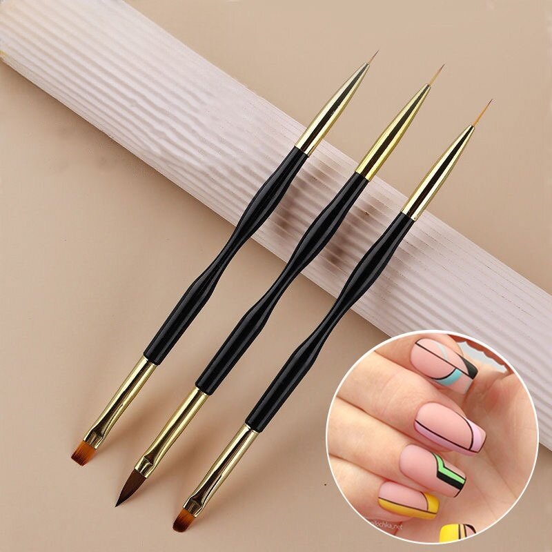 Group Head Brush - 非常に細かい彫刻、線画、フックとループブラシ、ネイルアートが可能な両頭ネイルアートペイントペン3本。