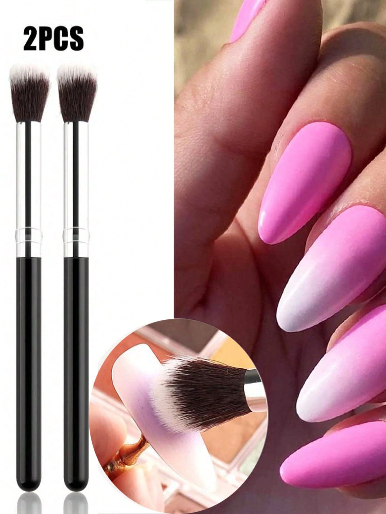 Group Head Brush - オンブルネイルブラシセット,アイシャドウ,ファンデーション,チーク,メイクブラシ,ラウンドハンドル,人工繊維,化粧品,マニキュアツール,2個
