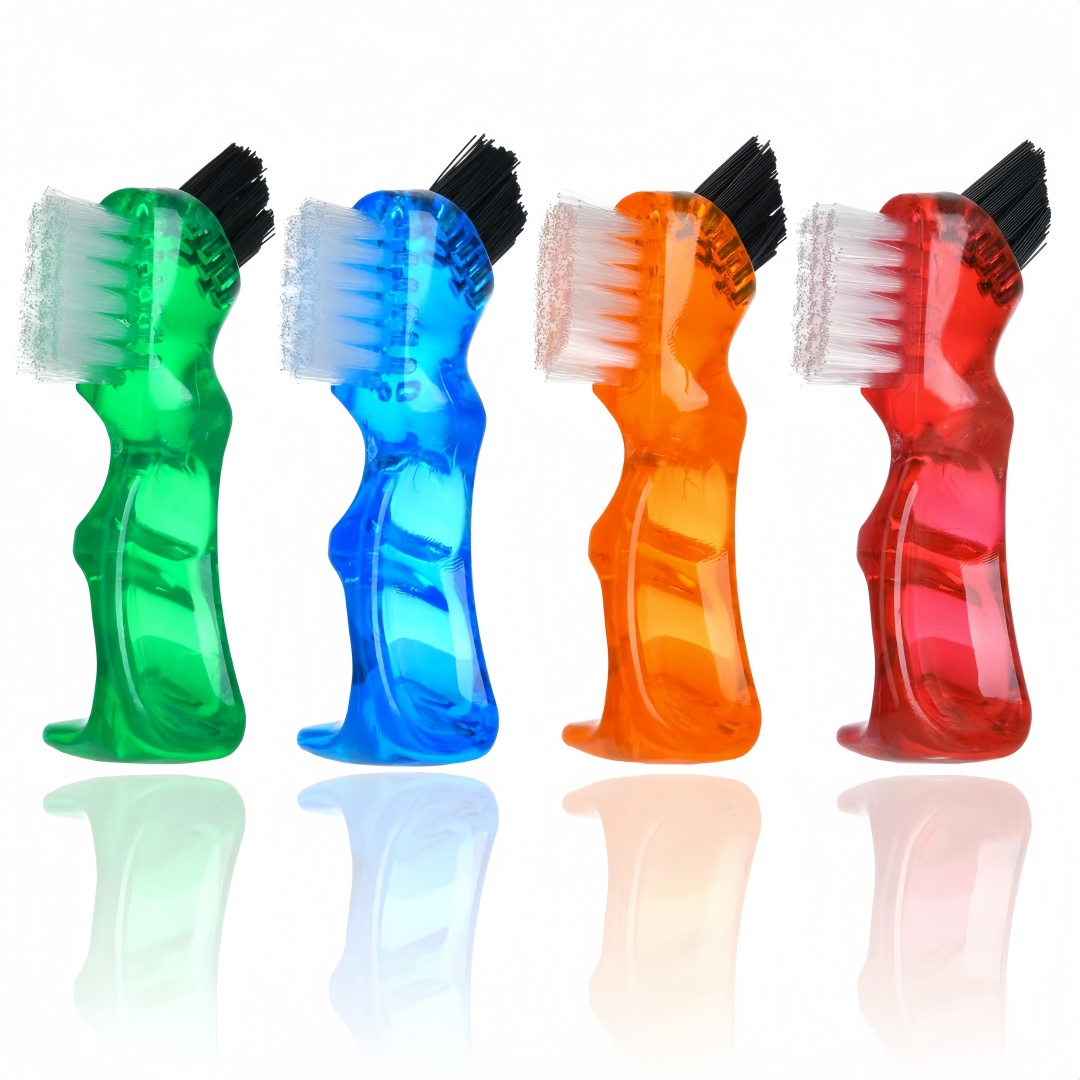 Group Head Brush - 4 個義歯クリーニングブラシポータブルダブルヘッド多機能入れ歯ブラシ口腔クリーニングブレースケアツールアクセサリー