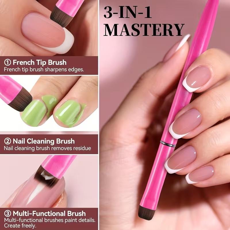 新しいフレンチネイルブラシ、多機能ブラシヘッド付き - 細い - Group Head Brush のレビューと価格